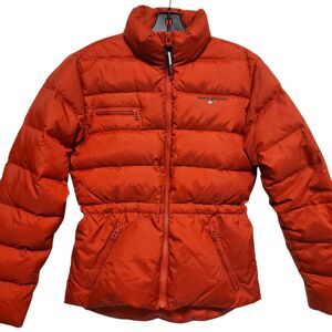 Vintage TOMMY HILFIGER Jacket Womens Medium Red Puffer Down TOMMY GIRL JEANS Y2K